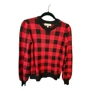 Marled Red Black Buffalo Plaid Sweater XS – Cozy Winter Checkered Pullover